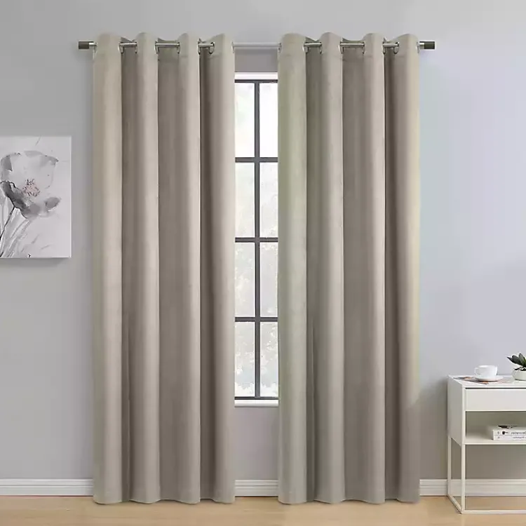 Kirklands Home Curtains & Drapes|Taupe Paris Velvet Blackout Curtain Panel, 63 in. Tan