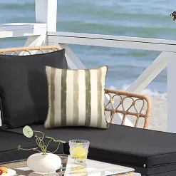 Kirklands Home Outdoor Cushions & Pillows|Taupe Striped Outdoor Pillow