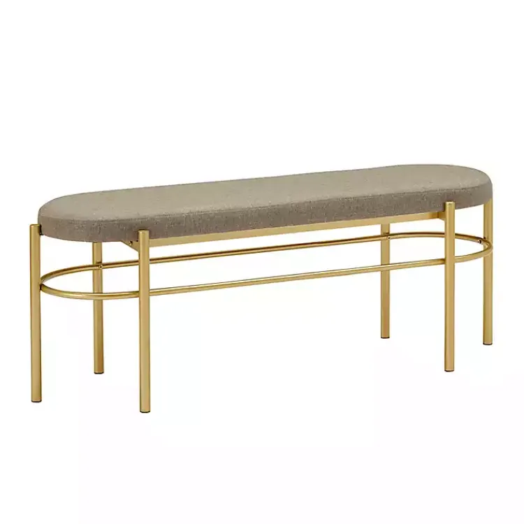 Kirklands Home Benches & Ottomans|Taupe Upholstered Gold Metal Leg Bench Gray