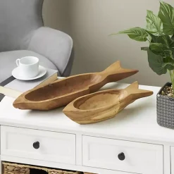 Best Teak Wood Carved Fish Trays, Set of 2 Decorative Trays