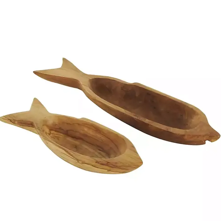 Best Teak Wood Carved Fish Trays, Set of 2 Decorative Trays