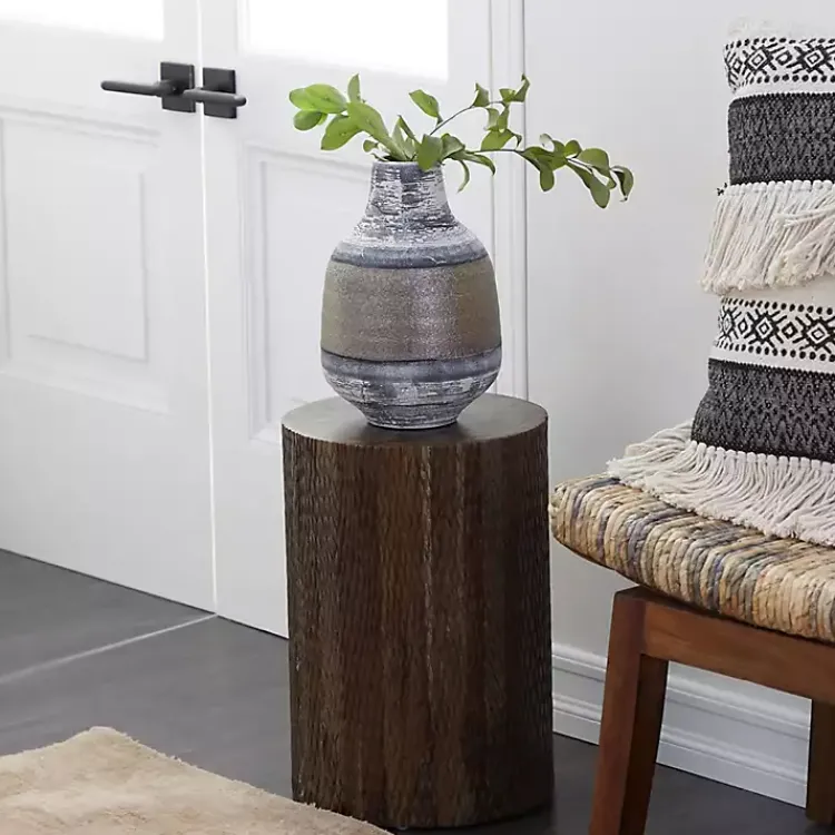 Kirklands Home Accent & End Tables|Teak Wood Drum Accent Table Brown