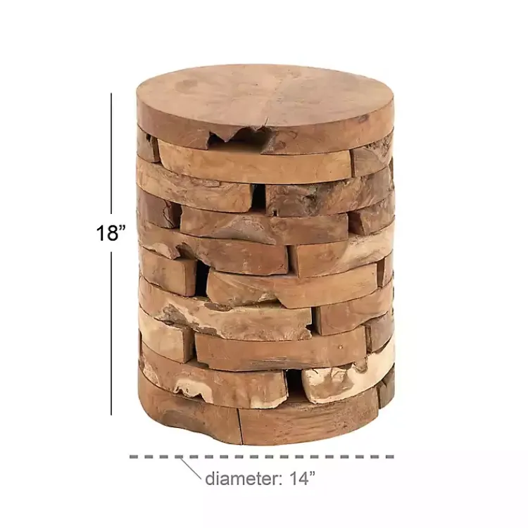 Kirklands Home Accent & End Tables|Teak Wood Stacked Round Accent Table Brown