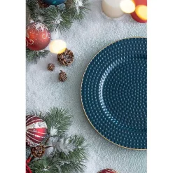 Kirklands Home Serving & Entertaining|Teal and Gold Hobnail Chargers, Set of 4 Blue