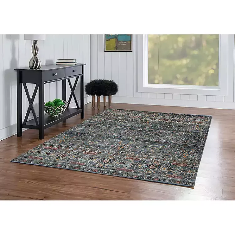 Kirklands Home Area Rugs|Teal and Ivory Grant Washable Area Rug, 5x7 Blue