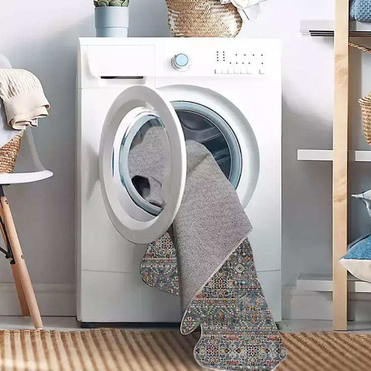 Kirklands Home Area Rugs|Teal and Ivory Grant Washable Area Rug, 5x7 Blue