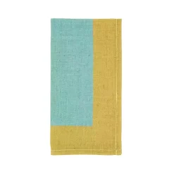 Kirklands Home Table Linens|Teal and Mustard Colorblock Napkins, Set of 4