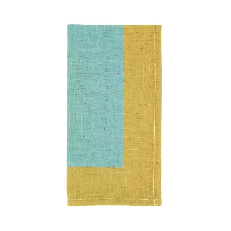 Kirklands Home Table Linens|Teal and Mustard Colorblock Napkins, Set of 4