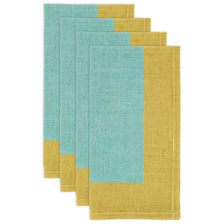Kirklands Home Table Linens|Teal and Mustard Colorblock Napkins, Set of 4
