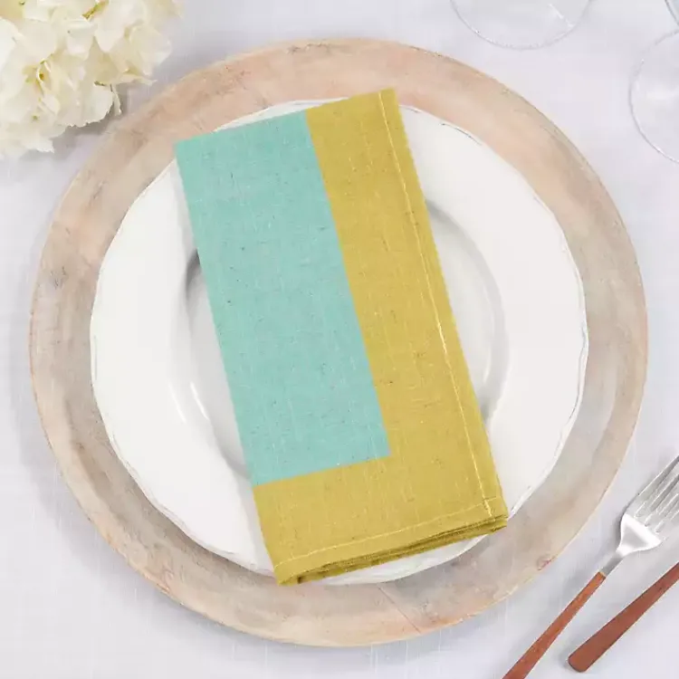 Kirklands Home Table Linens|Teal and Mustard Colorblock Napkins, Set of 4