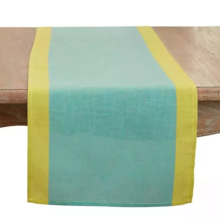 Kirklands Home Table Linens|Teal and Mustard Colorblock Table Runner