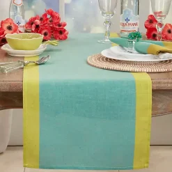 Kirklands Home Table Linens|Teal and Mustard Colorblock Table Runner