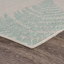 Kirklands Home Outdoor Rugs|Teal and Tan Falling Ferns Outdoor Area Rug, 5x7