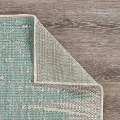 Kirklands Home Outdoor Rugs|Teal and Tan Falling Ferns Outdoor Area Rug, 5x7