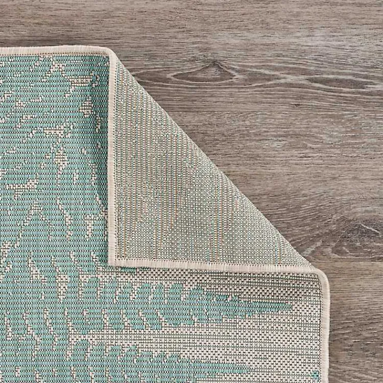 Kirklands Home Outdoor Rugs|Teal and Tan Falling Ferns Outdoor Area Rug, 5x7