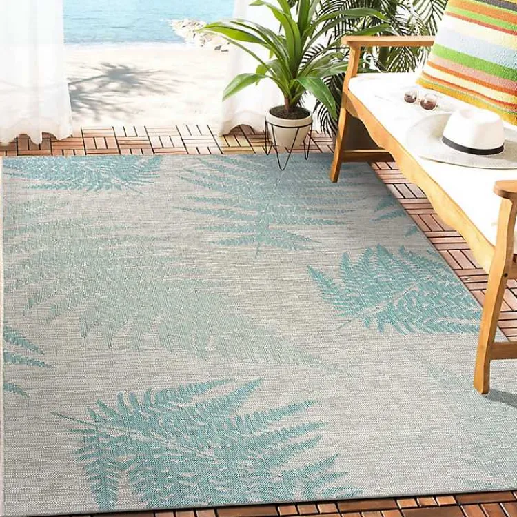 Kirklands Home Outdoor Rugs|Teal and Tan Falling Ferns Outdoor Area Rug, 5x7