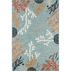 Kirklands Home Outdoor Rugs|Teal Coral Reef Area Rug, 5x7 Blue