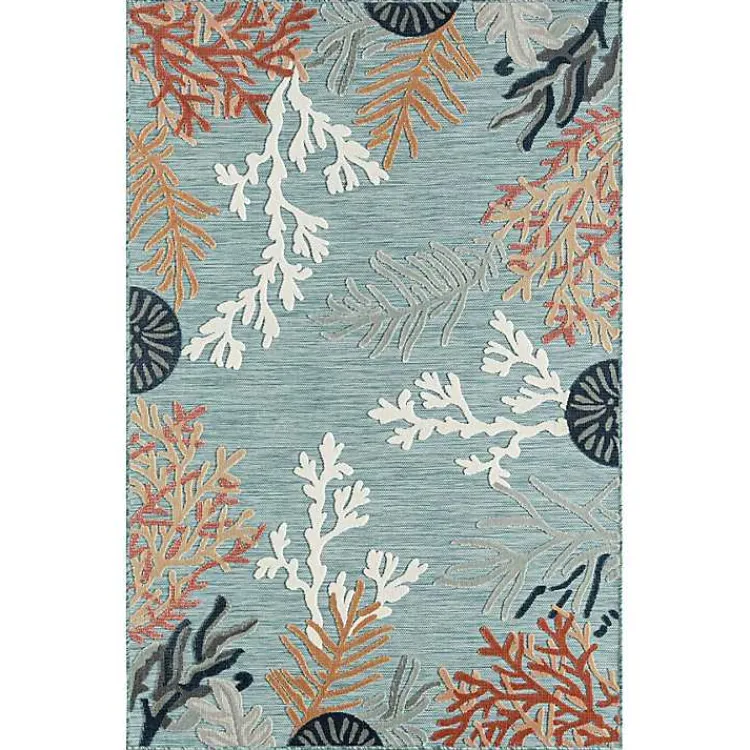 Kirklands Home Outdoor Rugs|Teal Coral Reef Area Rug, 5x7 Blue