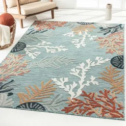 Kirklands Home Outdoor Rugs|Teal Coral Reef Area Rug, 5x7 Blue