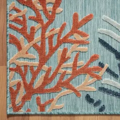 Kirklands Home Outdoor Rugs|Teal Coral Reef Area Rug, 5x7 Blue