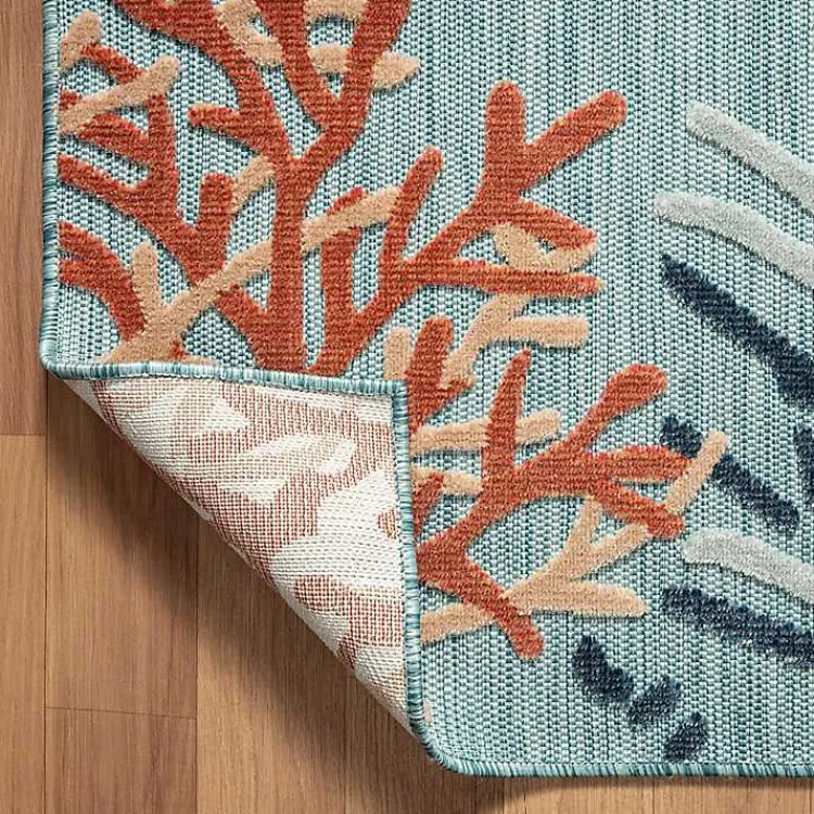 Kirklands Home Outdoor Rugs|Teal Coral Reef Area Rug, 5x7 Blue