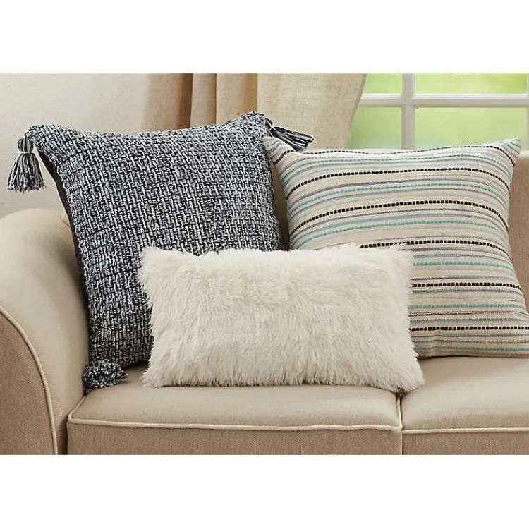 Teal Dash Stripe Woven Throw Pillow Pillows