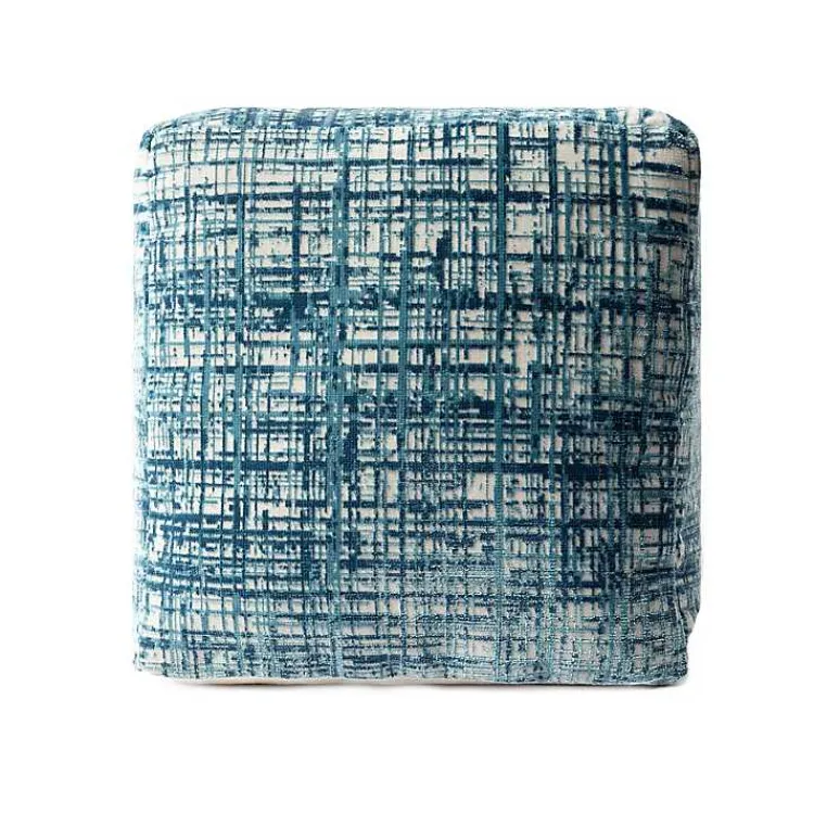 Hot Teal Distressed Geo Ultra-Soft Pouf Poufs & Floor Cushions