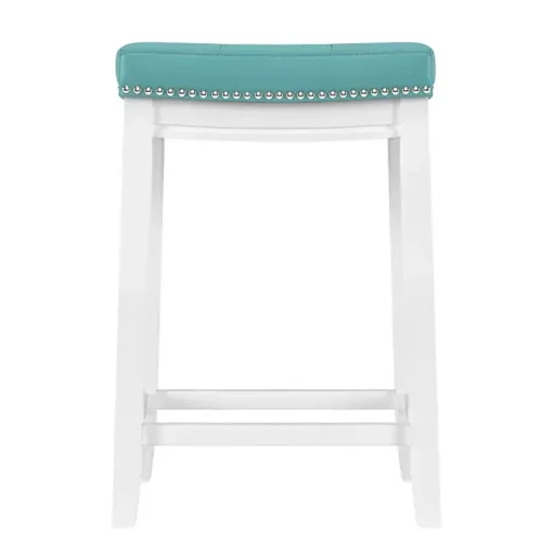 Kirklands Home Bar Stools & Counter Height Stools|Teal Faux Leather Claridge Counter Stool Blue
