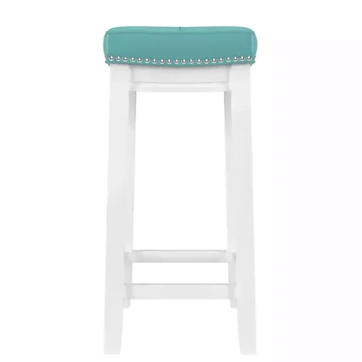 Kirklands Home Bar Stools & Counter Height Stools|Teal Faux Leather Claridge Counter Stool Blue