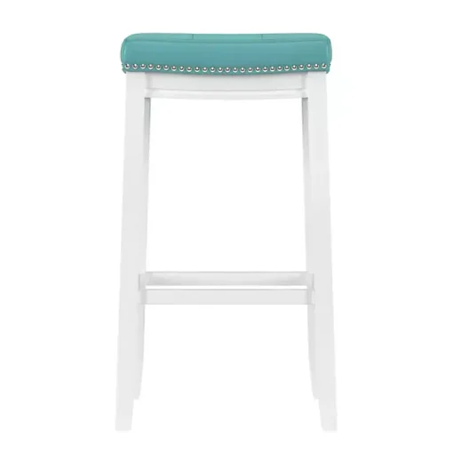 Kirklands Home Bar Stools & Counter Height Stools|Teal Faux Leather Claridge Bar Stool Blue