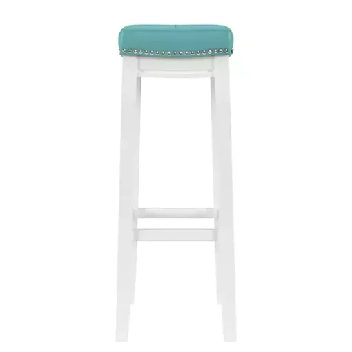 Kirklands Home Bar Stools & Counter Height Stools|Teal Faux Leather Claridge Bar Stool Blue