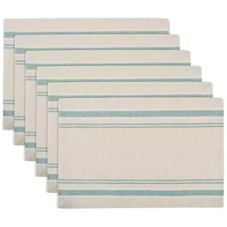 Kirklands Home Table Linens|Teal French Stripe Placemats, Set of 6 Green