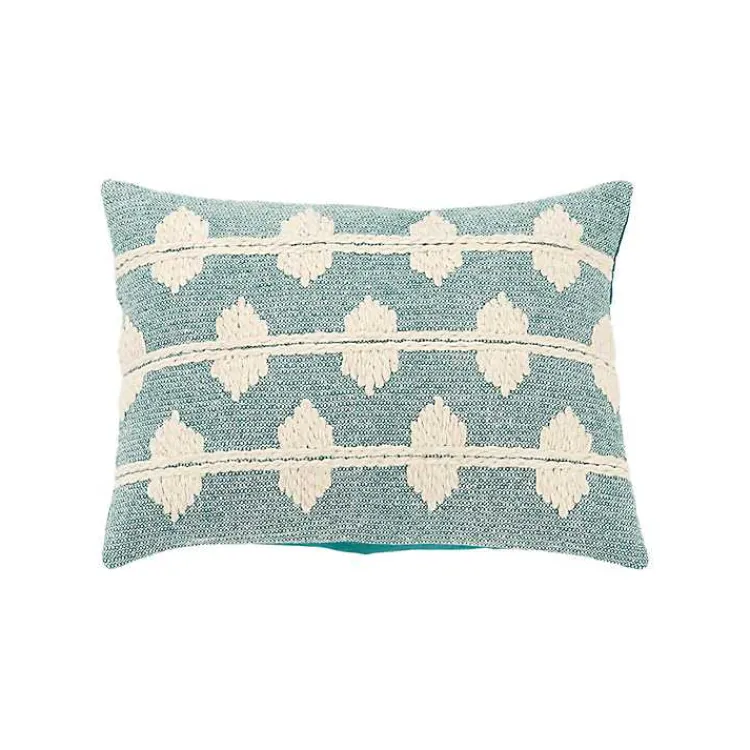 Best Teal Heathered Embroidered Diamond Throw Pillow Pillows