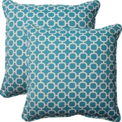 Kirklands Home Outdoor Cushions & Pillows|Teal Hickory Geo Outdoor Throw Pillows, Set of 2 Blue