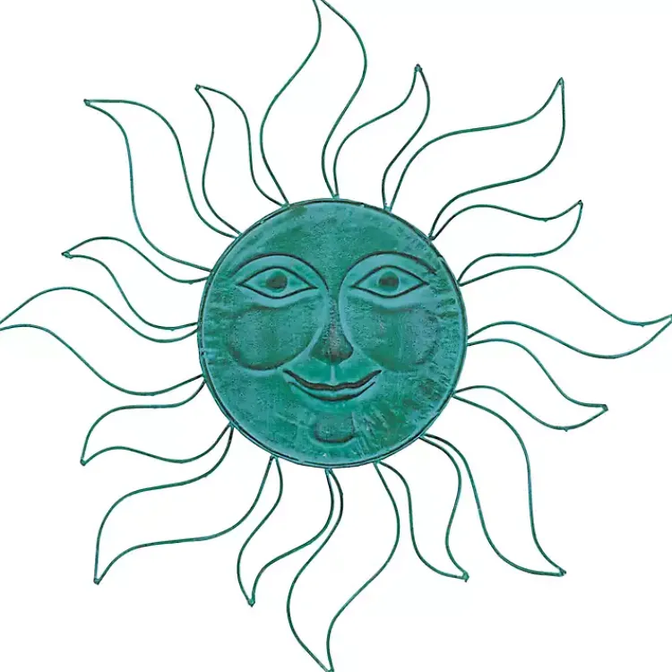 Kirklands Home Wall Plaques|Teal Metal Sun Face Wall Plaque Blue