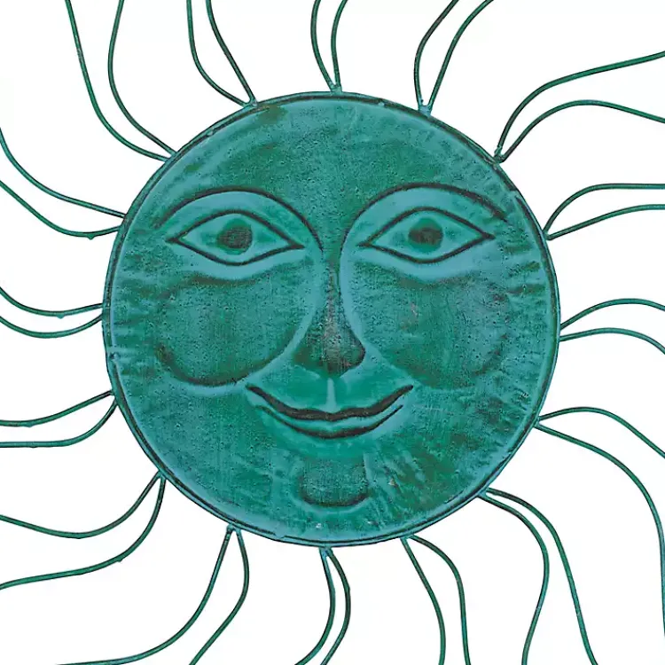 Kirklands Home Wall Plaques|Teal Metal Sun Face Wall Plaque Blue