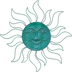 Kirklands Home Wall Plaques|Teal Metal Sun Face Wall Plaque Blue