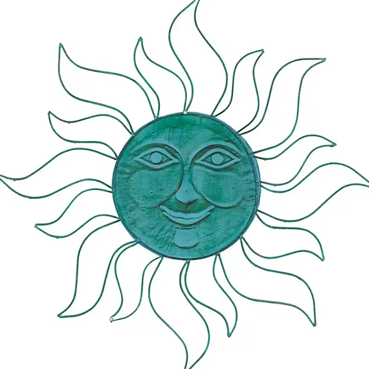 Kirklands Home Wall Plaques|Teal Metal Sun Face Wall Plaque Blue