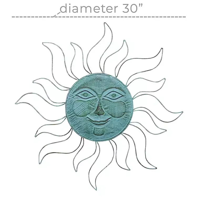 Kirklands Home Wall Plaques|Teal Metal Sun Face Wall Plaque Blue