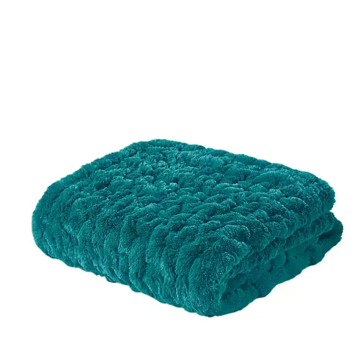 Outlet Teal Ruched Faux Fur Throw Blankets & Throws