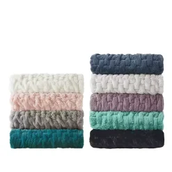 Outlet Teal Ruched Faux Fur Throw Blankets & Throws