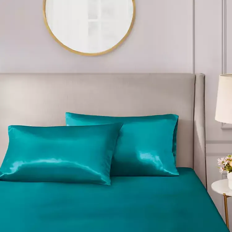 Kirklands Home Bed Sheets|Teal Satin King 2-pc. Pillow Case Set Blue
