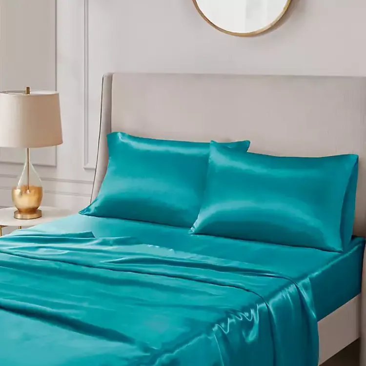 Kirklands Home Bed Sheets|Teal Satin King 2-pc. Pillow Case Set Blue