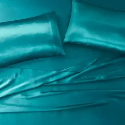 Kirklands Home Bed Sheets|Teal Satin King 2-pc. Pillow Case Set Blue
