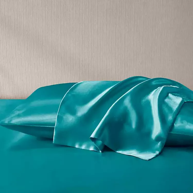 Kirklands Home Bed Sheets|Teal Satin King 2-pc. Pillow Case Set Blue