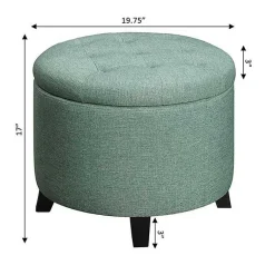 Kirklands Home Benches & Ottomans|Teal Upholstered Eliza Round Storage Ottoman Blue
