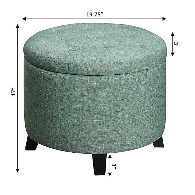 Kirklands Home Benches & Ottomans|Teal Upholstered Eliza Round Storage Ottoman Blue
