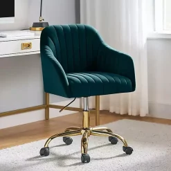 Kirklands Home Office Furniture|Teal Velvet Swivel Jacyln Office Chair Blue