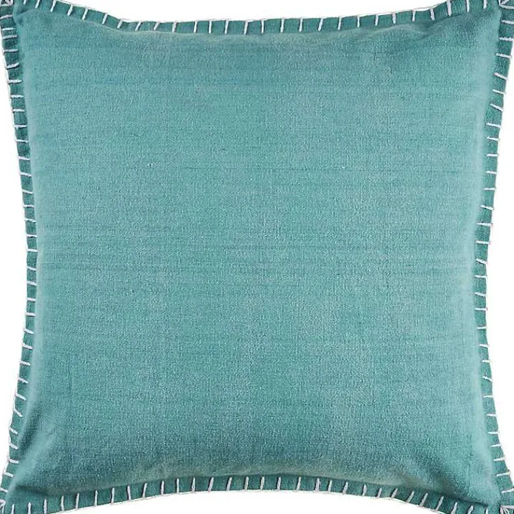 Outlet Teal with Embroidered Edge Pillow, 24 in. Pillows