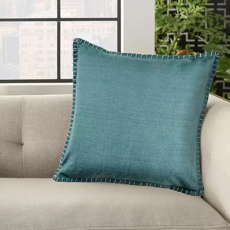 Outlet Teal with Embroidered Edge Pillow, 24 in. Pillows
